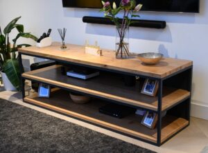 Oak and steel tv stand