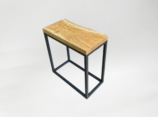 Bespoke solid oak and steel side table with industrial styling by Fuscina
