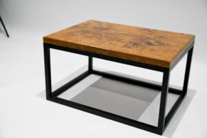 Brown oak and steel coffee table 2