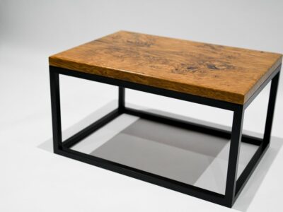 Brown oak and steel coffee table 2