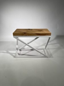 Side View Geo Steel and Solid Oak End Table