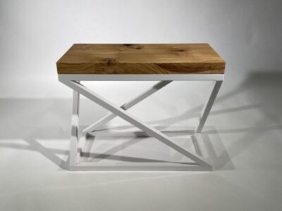 Side View Geo Steel and Solid Oak End Table