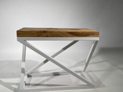 Geo Steel and Solid Oak End Table In White