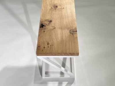 Top View Geo Steel and Solid Oak End Table In White