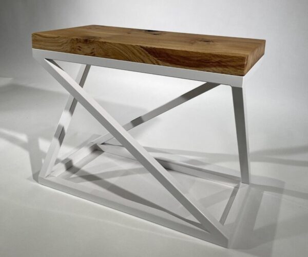 Geo Steel and Solid Oak End Table In White