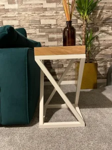 Side View Top View Industrial Style End Table White