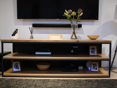 oak and steel tv stand