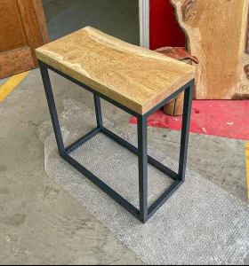 Solid Oak And Steel Side Table