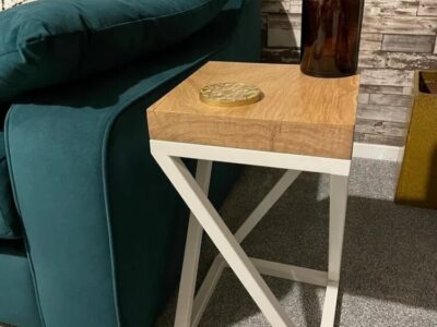 industrial side table white and oak