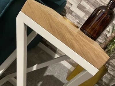 industrial style end table in white and oak