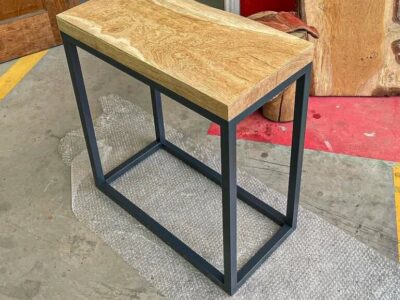 solid oak and steel side table