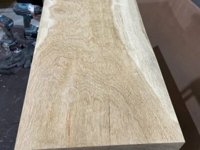 Bespoke solid oak side table with steel legs by Fuscina