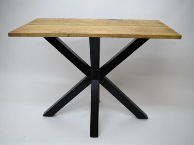 Bespoke intersecting steel and oak dining table legs by Fuscina