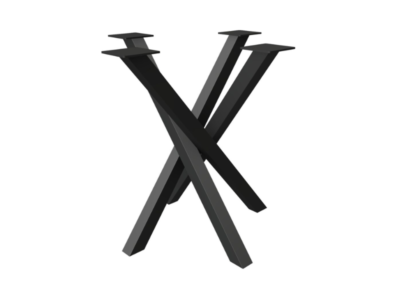Technical perspective drawing of a crossed-style bespoke steel dining table frame by Fuscina