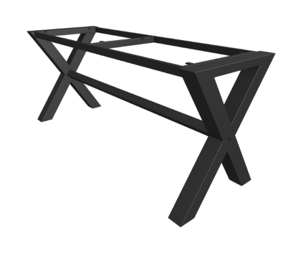 Technical perspective drawing of the Exminster bespoke steel X-frame table base by Fuscina