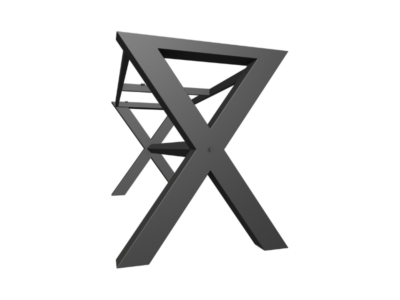 Technical side-view drawing of the Exminster bespoke steel X-frame table base by Fuscina