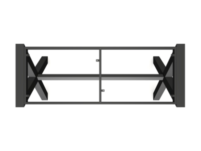 Technical top-view drawing of the Exminster bespoke steel X-frame table base by Fuscina