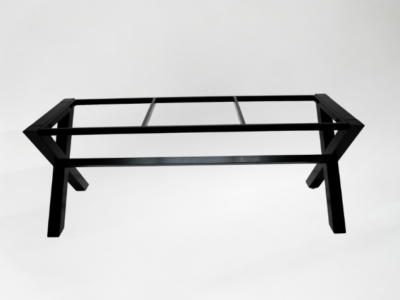 Bespoke X-style steel legs and table frame with wooden top by Fuscina