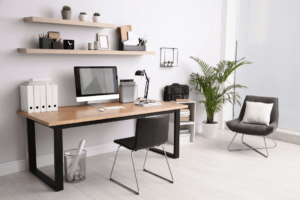 custom made desk area in spacious office