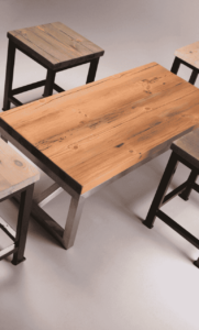 wooden table and stools