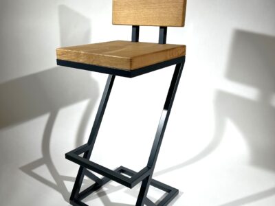 Handmade wooden bar stool with bespoke steel legs by Fuscina