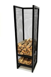 side view of metal log store cage