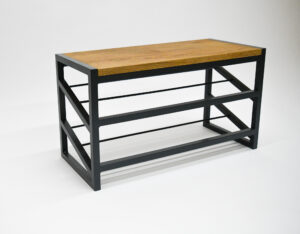 oak and steel shoe rack side view