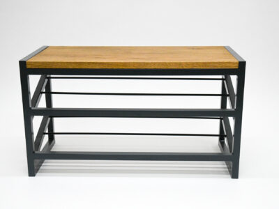 Bespoke oak and steel shoe rack by Fuscina, front view