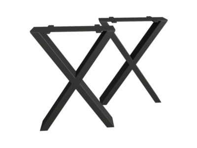 Technical front-view drawing of the Starcross bespoke steel X-frame table base by Fuscina